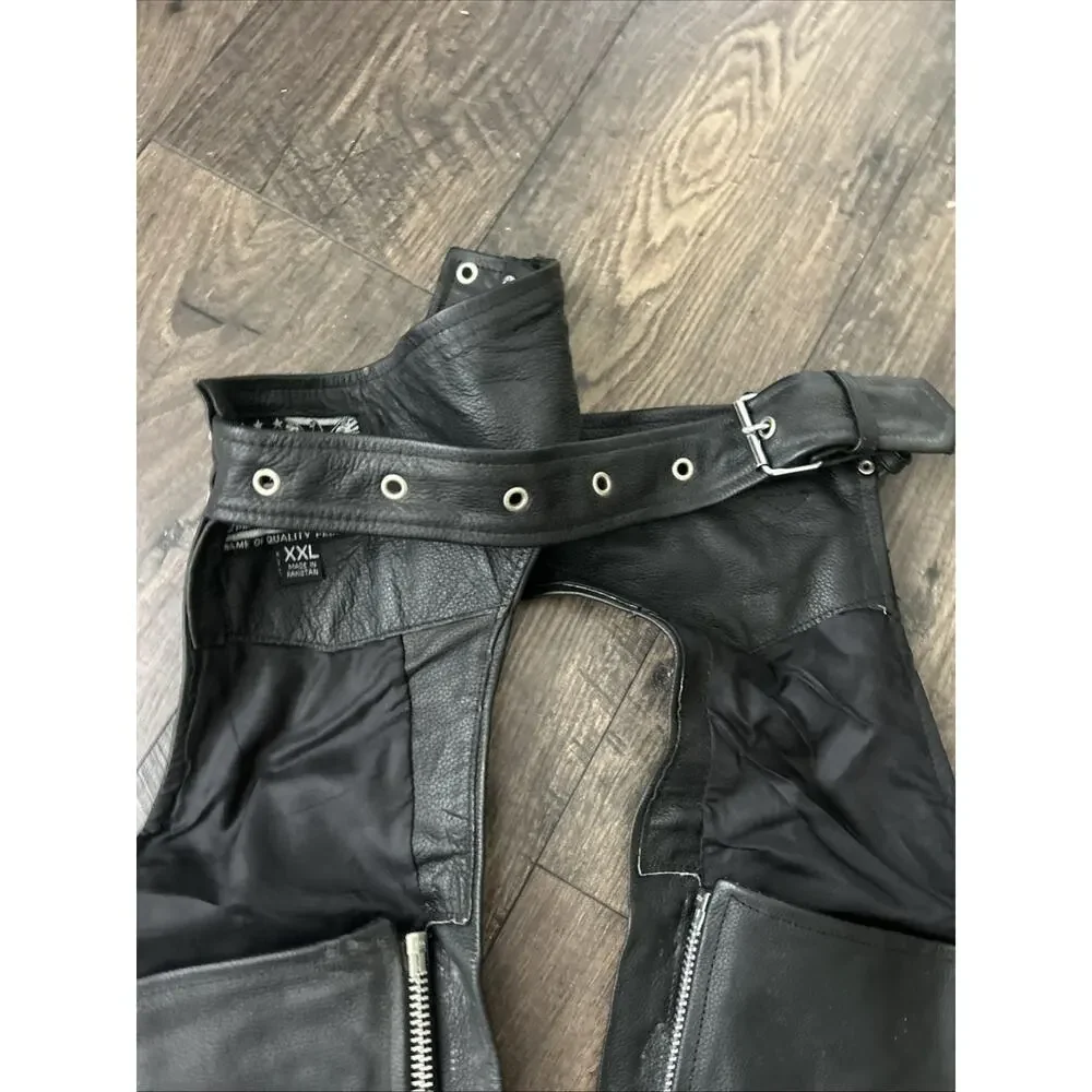 USA Bikers Dream Apparel Mens Black Leather Riding Chaps Size XXL